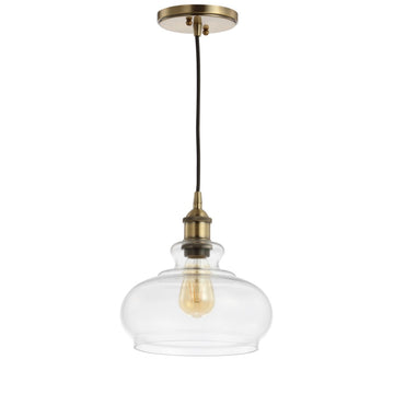 Wyatt 9.5" Adjustable Drop Pharmacy Metal/Glass LED Pendant - JONATHAN Y